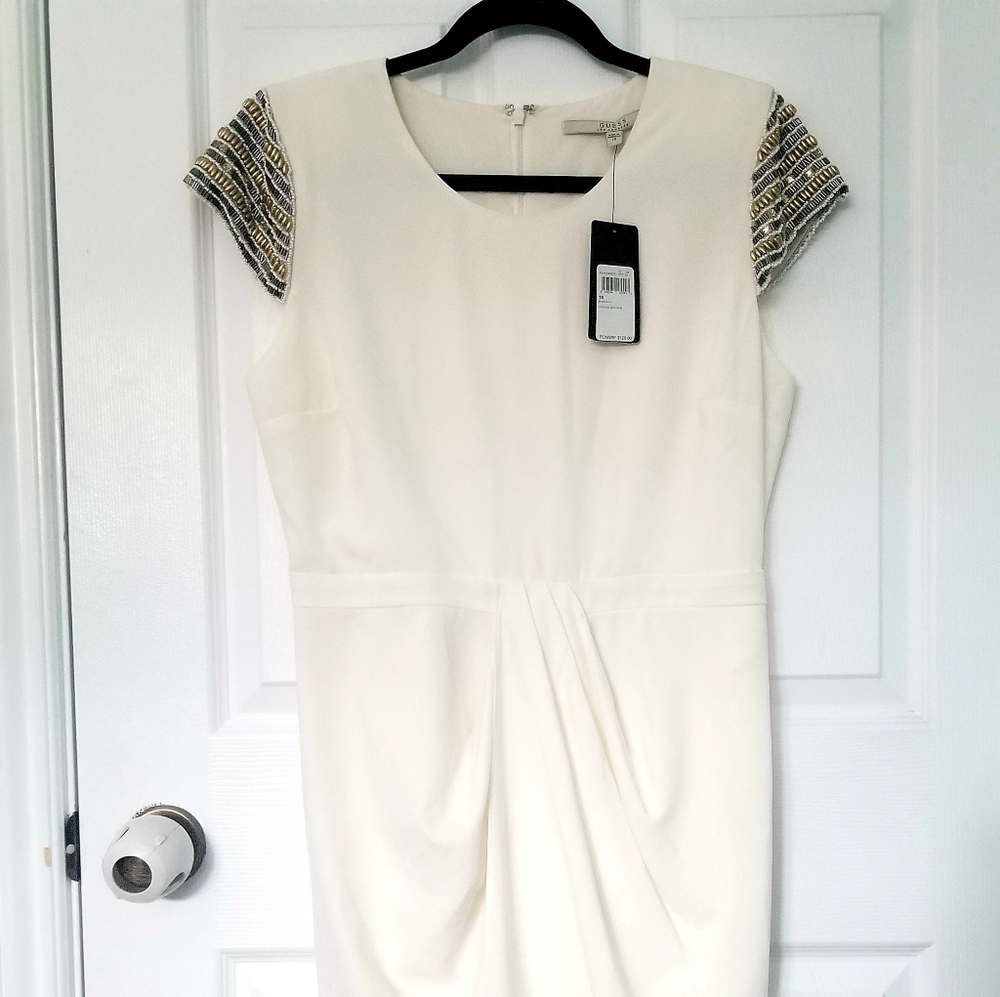 GUESS White Sequin Shoulder Dress